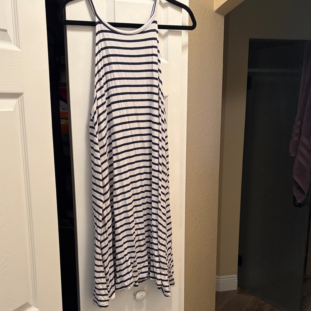Old Navy White and Navy Striped Sleeveless Maxi Dress